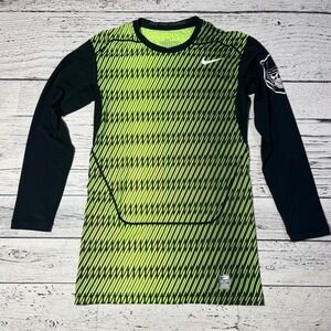 Nike Pro Combat Compression Long‎ Sleeve Shirt Football Skull L Green Black